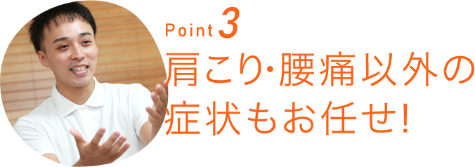 Point3肩こり・腰痛以外の症状もお任せ!